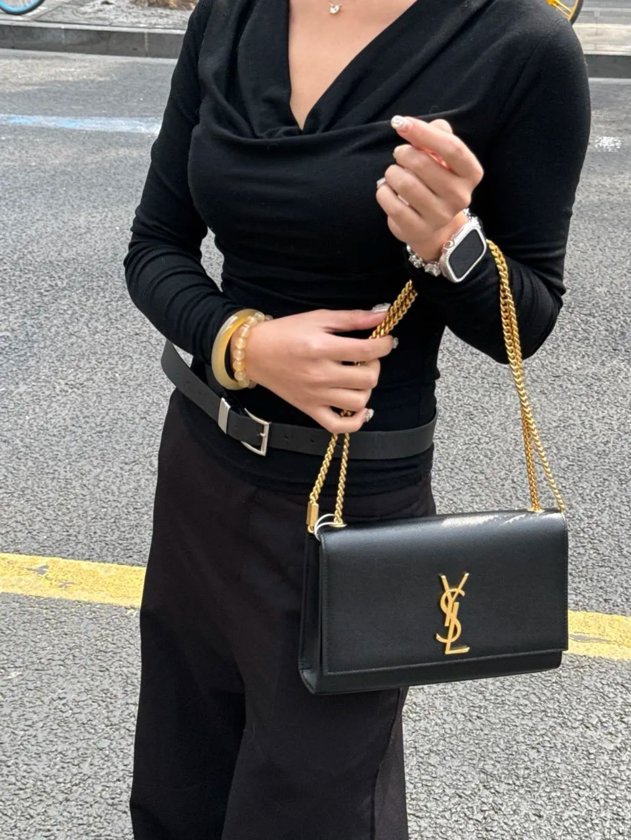 99新 YSL/圣罗兰 ysl kate黑金中号荔枝纹/公价无/甄选