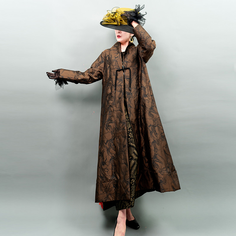 89新中式国潮风高端女装中国风偏胖妈妈装春秋中长款风衣外套