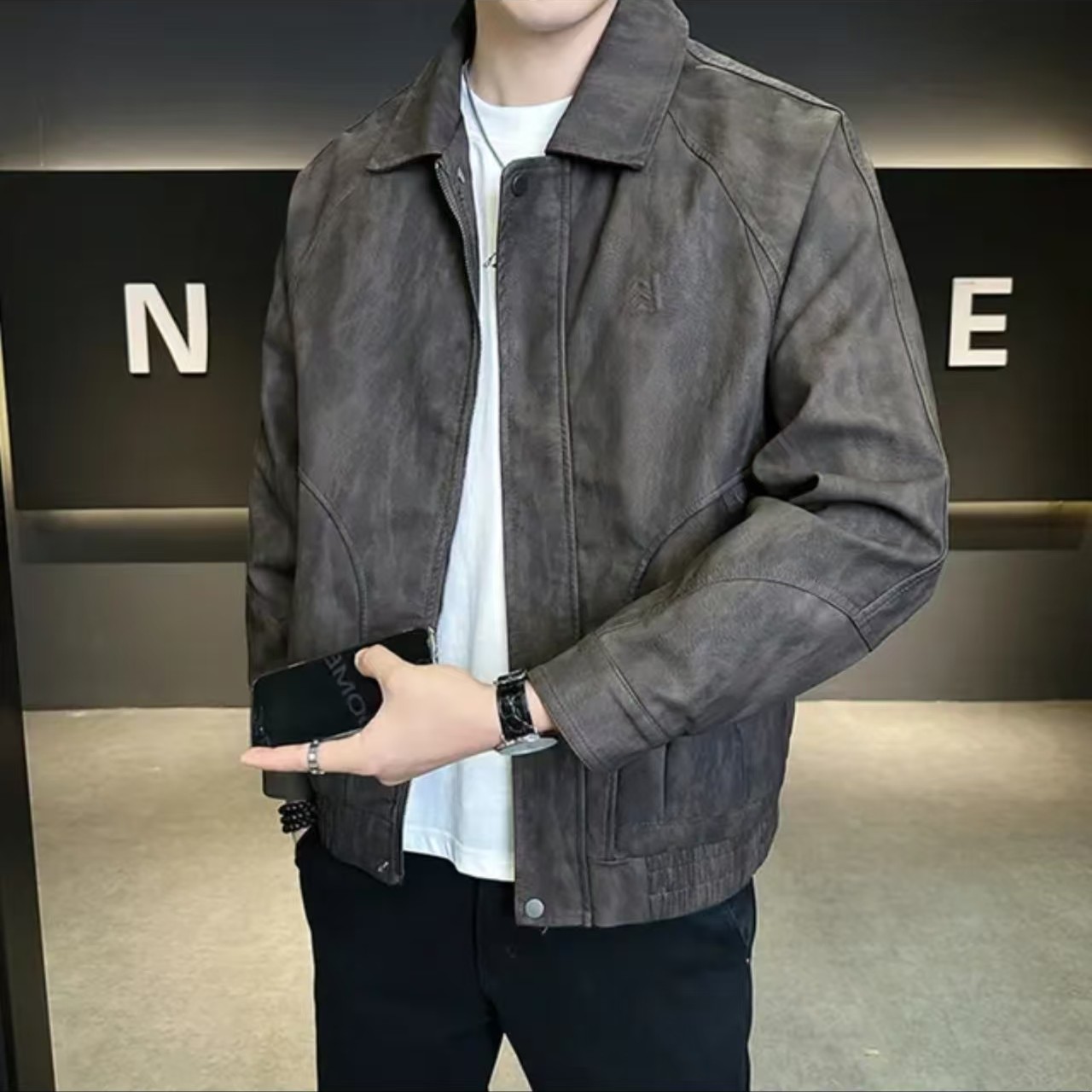 冬季新款轻奢风时尚保暖外套冬季潮流翻领皮棉服外套#27538