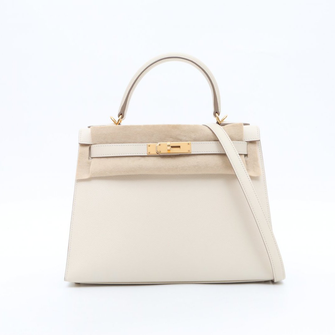 99新 Hermes/爱马仕 小花姑姑335594Kelly 28 10奶昔白 Ep皮 D刻