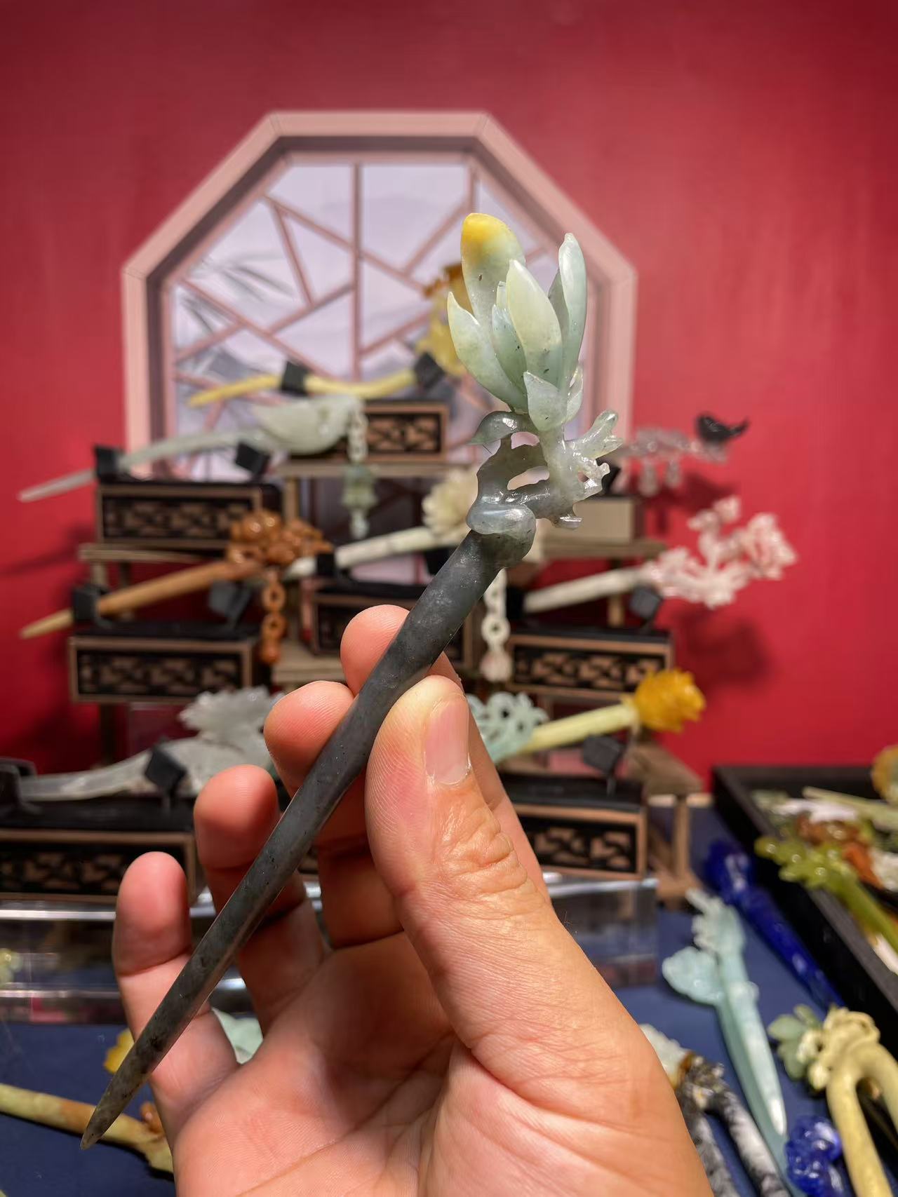 岫玉花玉玉兰花发簪