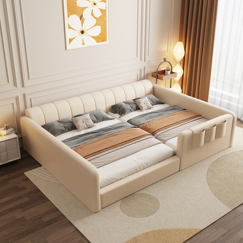 奶油风亲子床二胎一家四口加宽简约现代拼接子母床二合一主卧大床