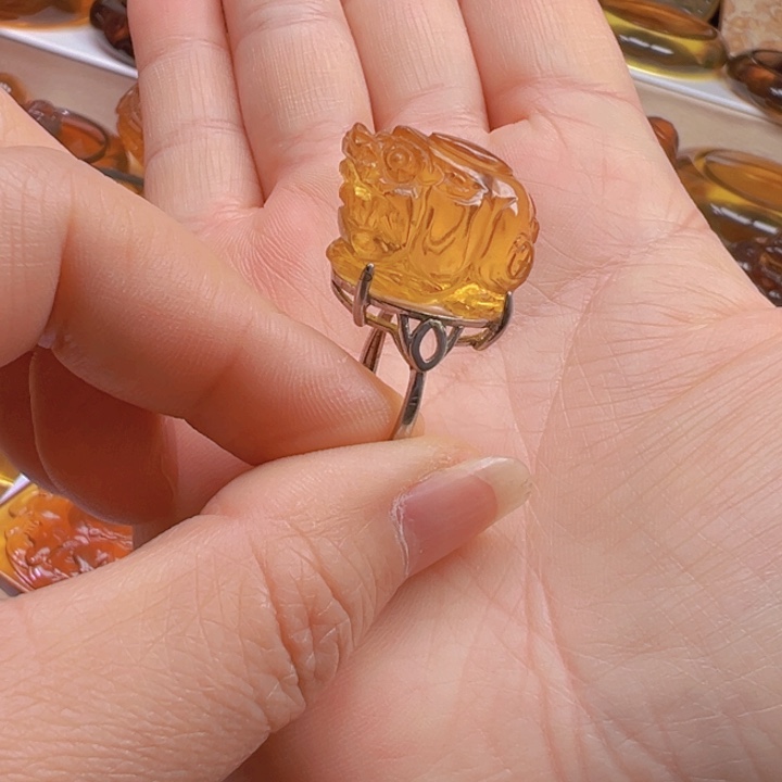 琥珀戒指未镶嵌天然缅甸琥珀貔貅戒指