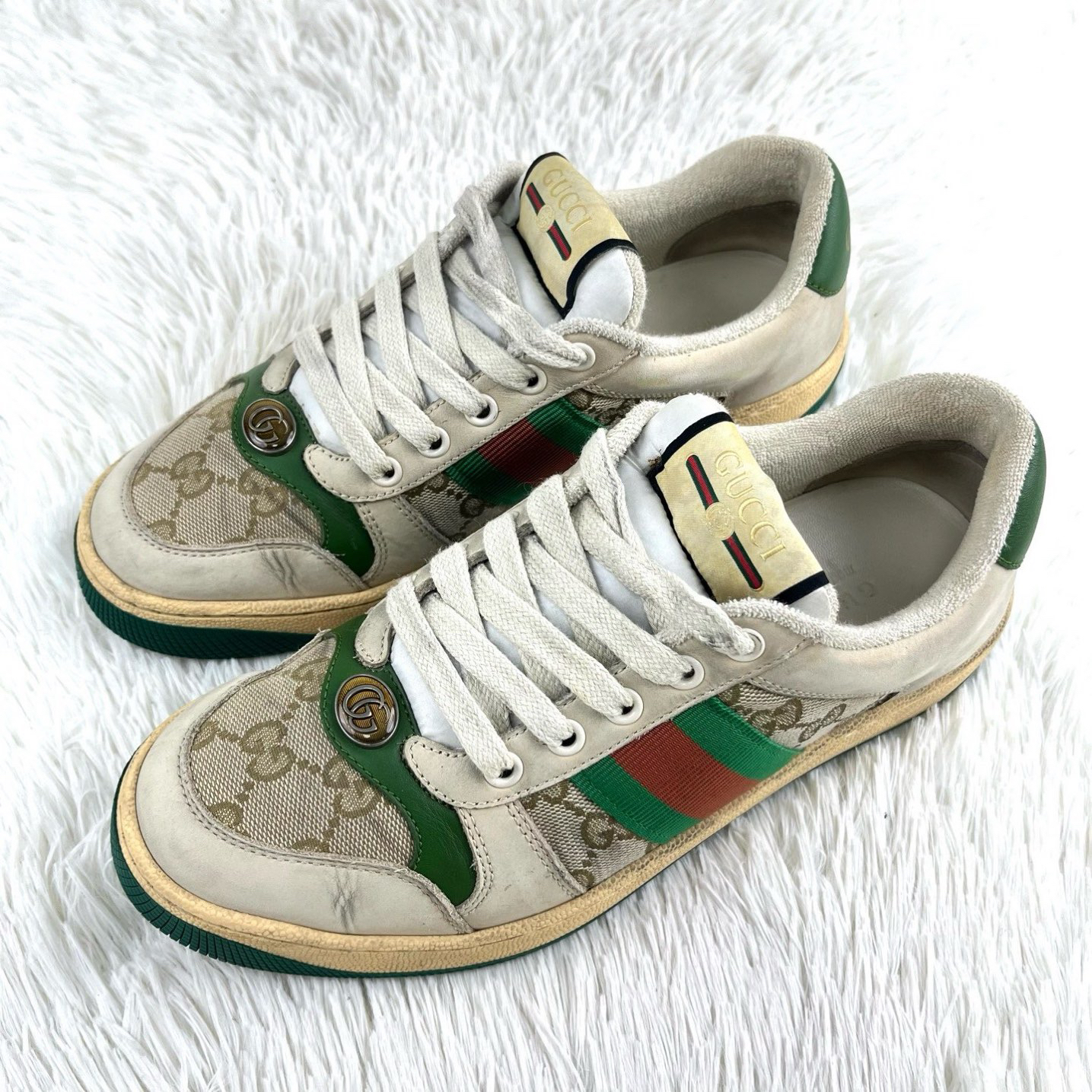 99新 GUCCI/古驰 经典双G绿色脏脏鞋37码