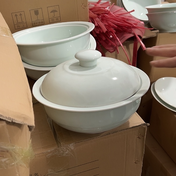 瓷片青瓷9.5英寸带盖品锅一个微瑕包邮