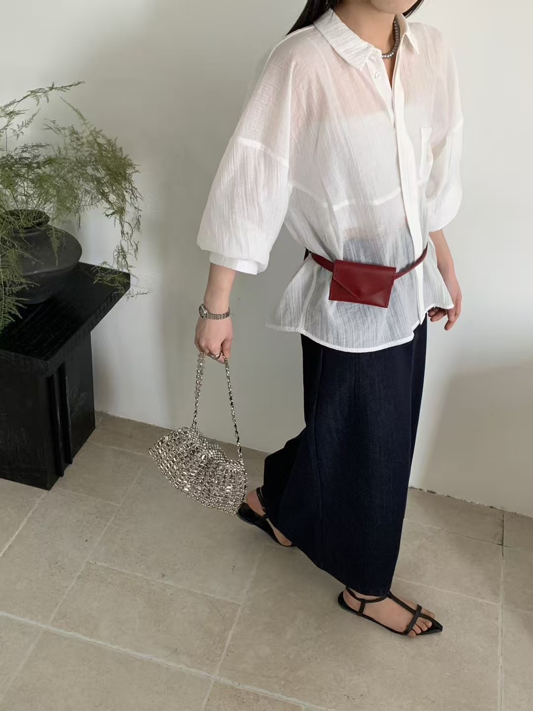 老钱风必入！高级随性复古圆领宽松褶皱棉长袖衬衣女