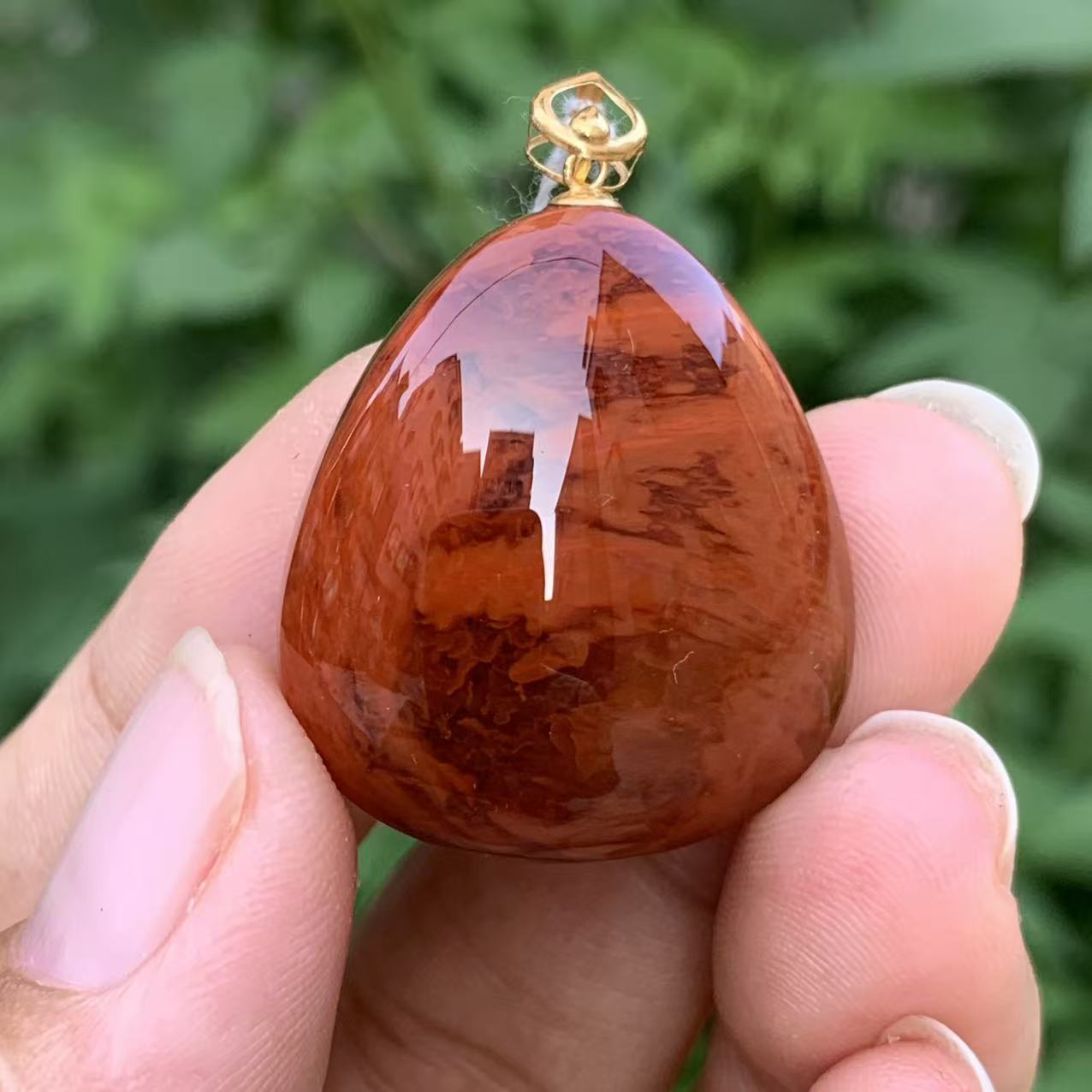 传承全品级  南红牛血火焰纹水滴吊坠 18k金镶嵌 27.3*24.3*9.6