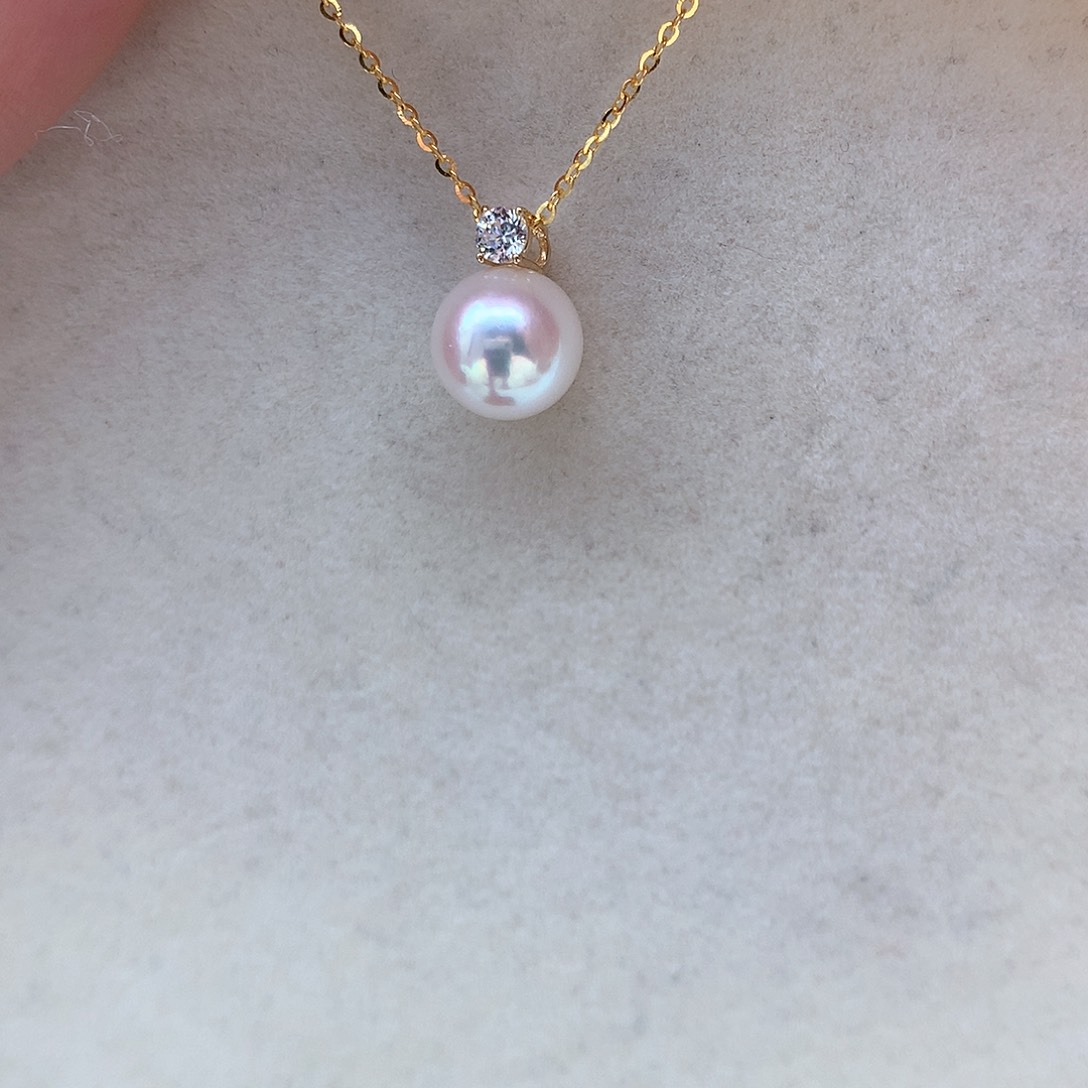 海水珍珠8.5-9mm ak戴妃18K金镶嵌