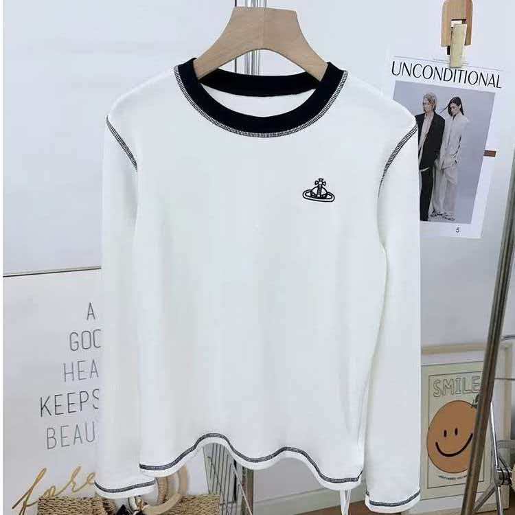 2025【海外订单】抗皱刺绣防紫外线拼接长袖T恤休闲圆领百搭