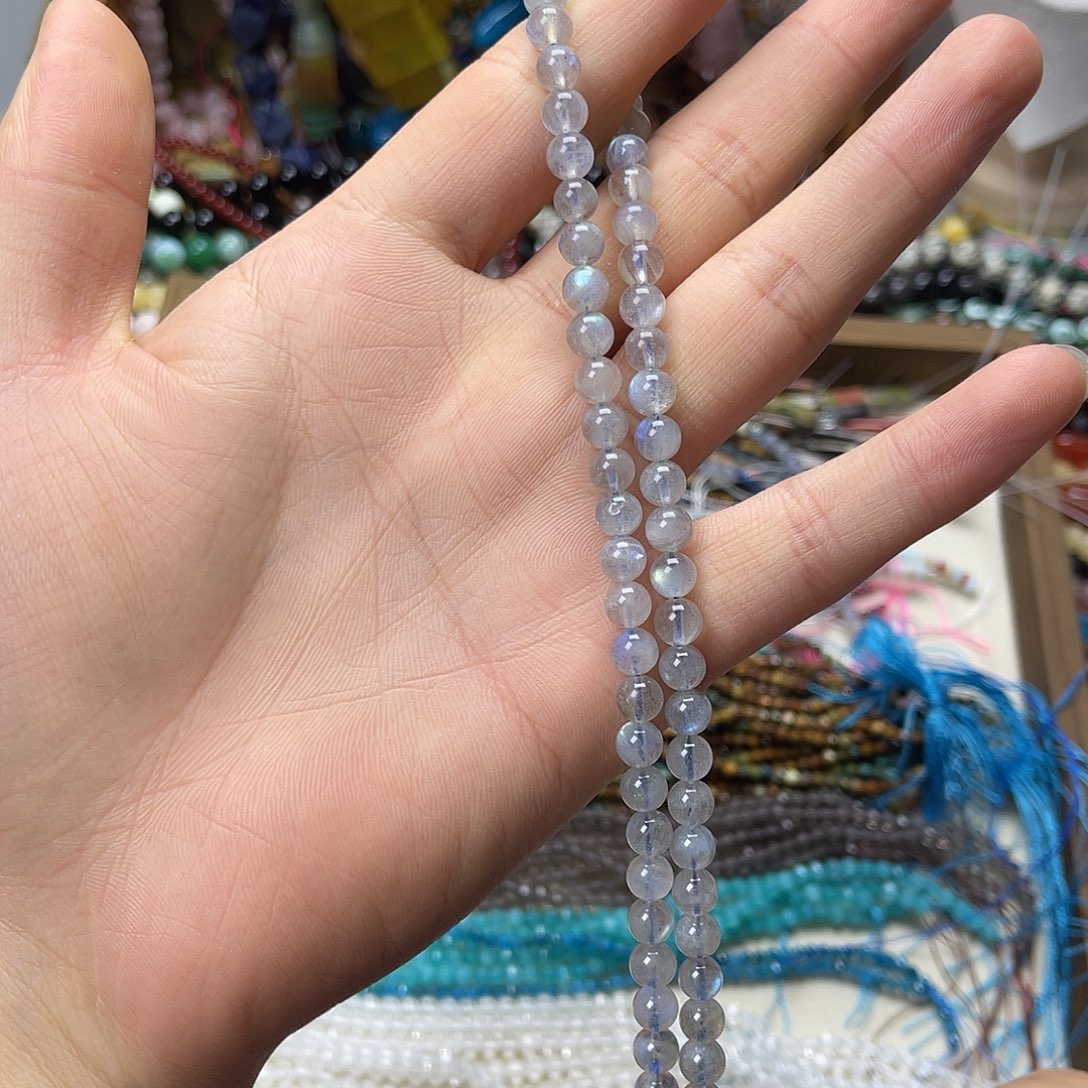 玛瑙/玉髓未镶嵌珠宝半成品卡6灰月光圆珠一条