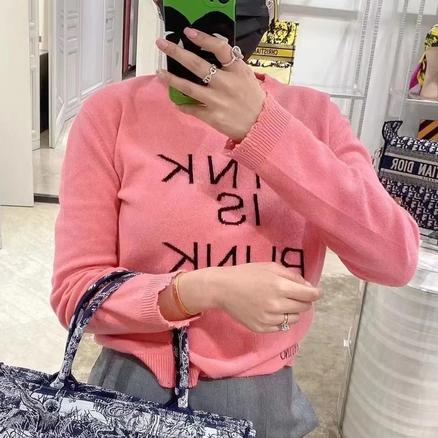 99新 Valentino/华伦天奴 A1604/粉色字母刺绣针织毛衣/S码 