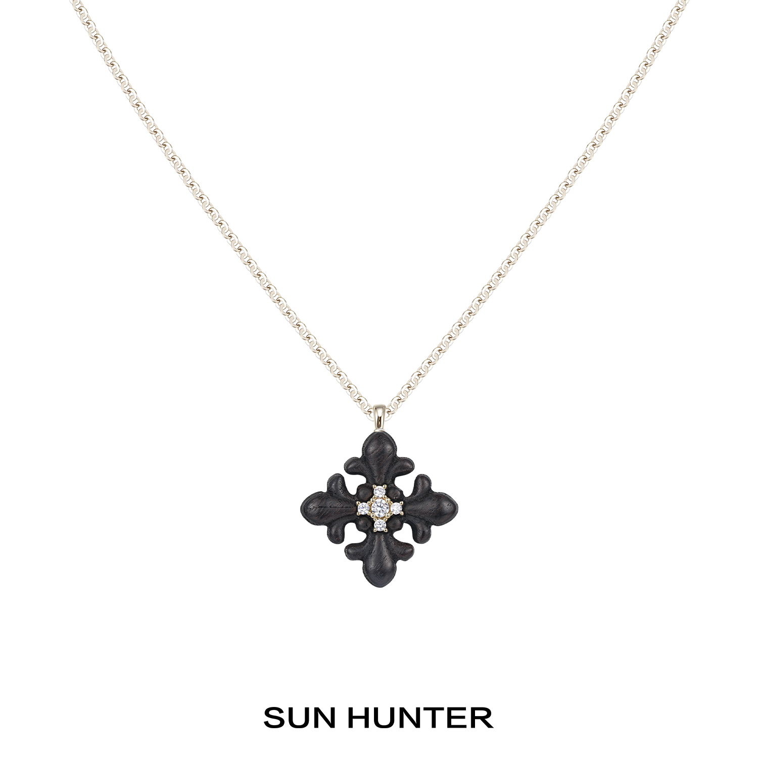 铜合金项链 三横SUN HUNTER原创木质鸢尾花素链简约设计感锁骨链