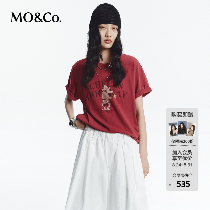 【姆明系列】MOCO印花T恤2026秋新品酵洗做旧棉质短袖MBF3TEE002