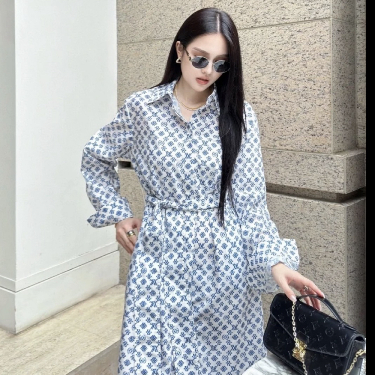 未使用 LouisVuitton/路易威登 CZF2363/满印长袖连衣裙/尺码42