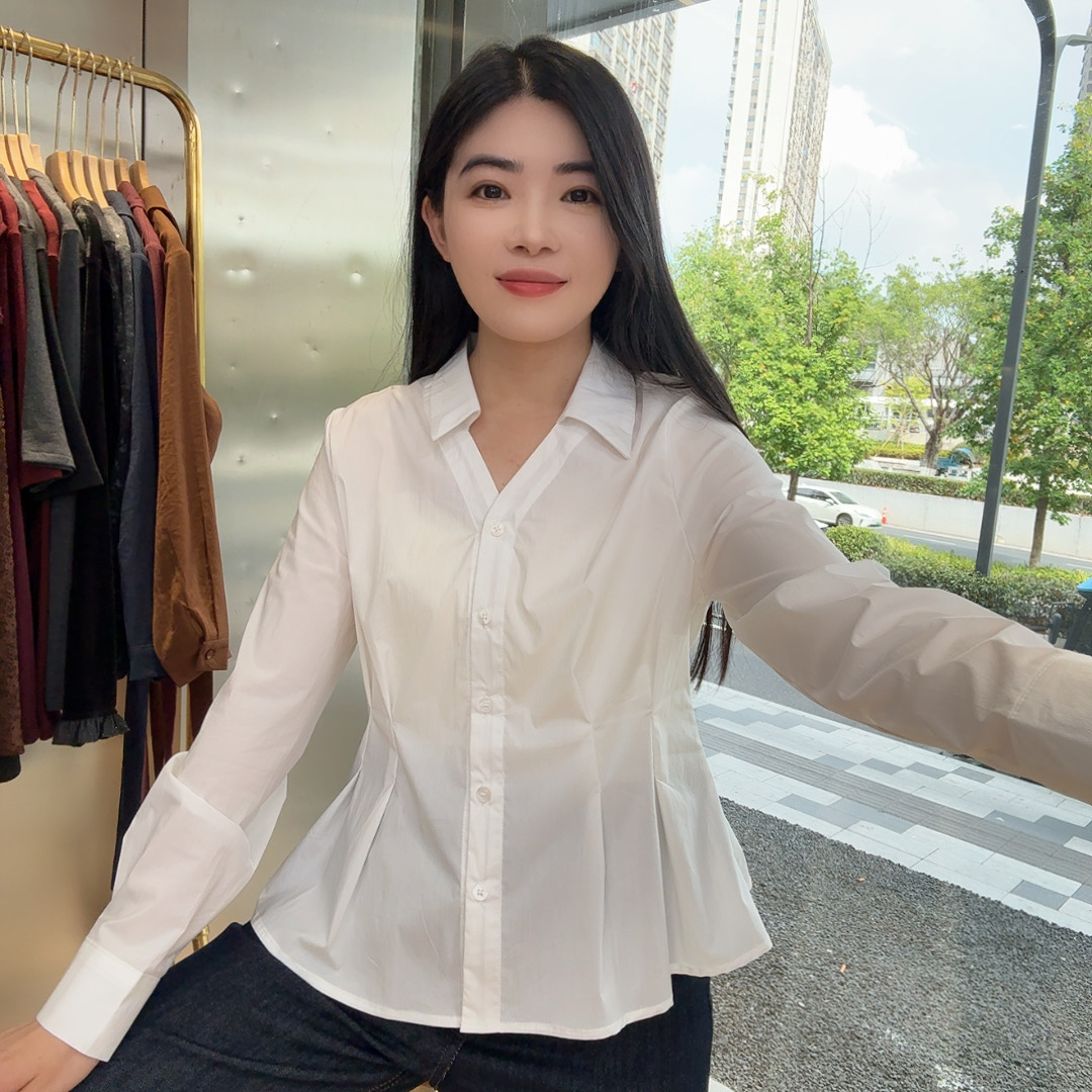 253823 翻领收腰显瘦纯色衬衫百搭洋气上衣