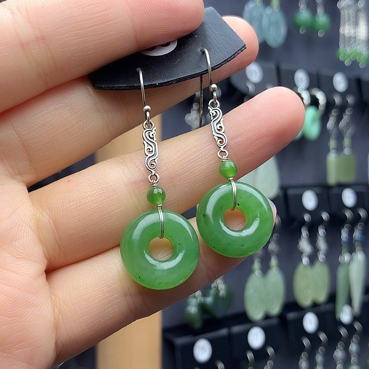 和田玉耳饰银S925镶嵌唯*