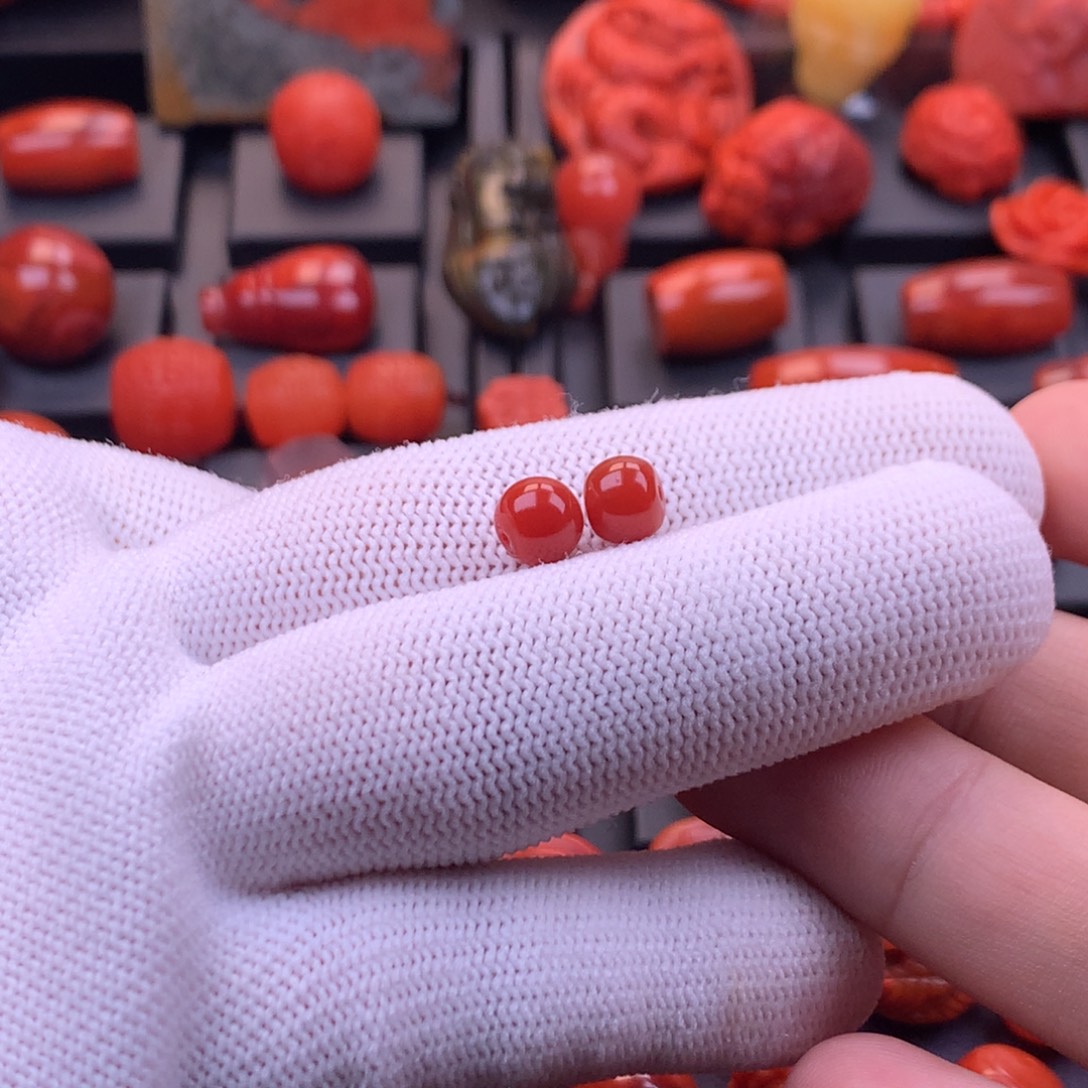 南红玛瑙未镶嵌川料原矿锦红老型对珠7.3mm