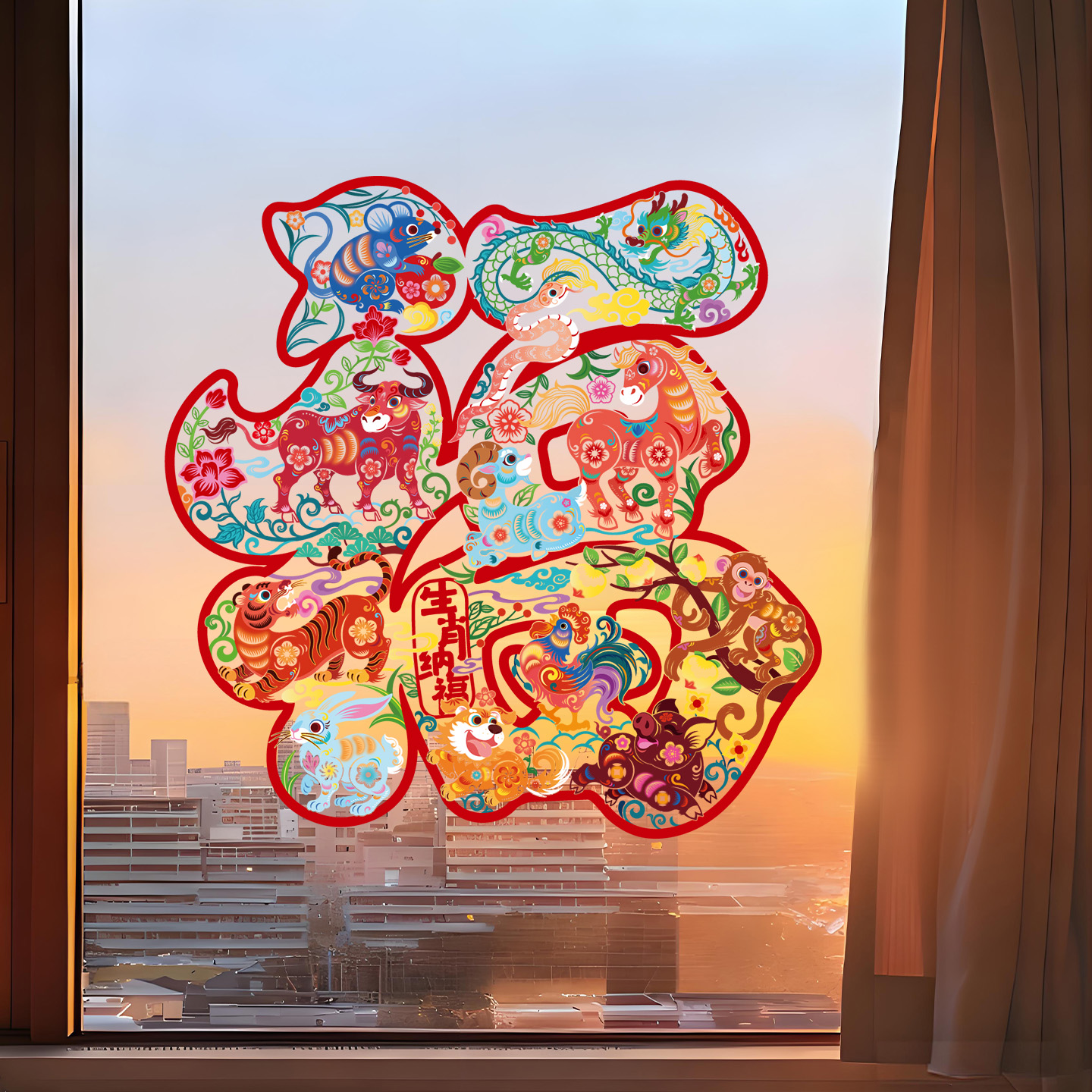 菲寻2026新款马年过年福字窗花静电贴玻璃橱窗贴剪纸春节新年装饰