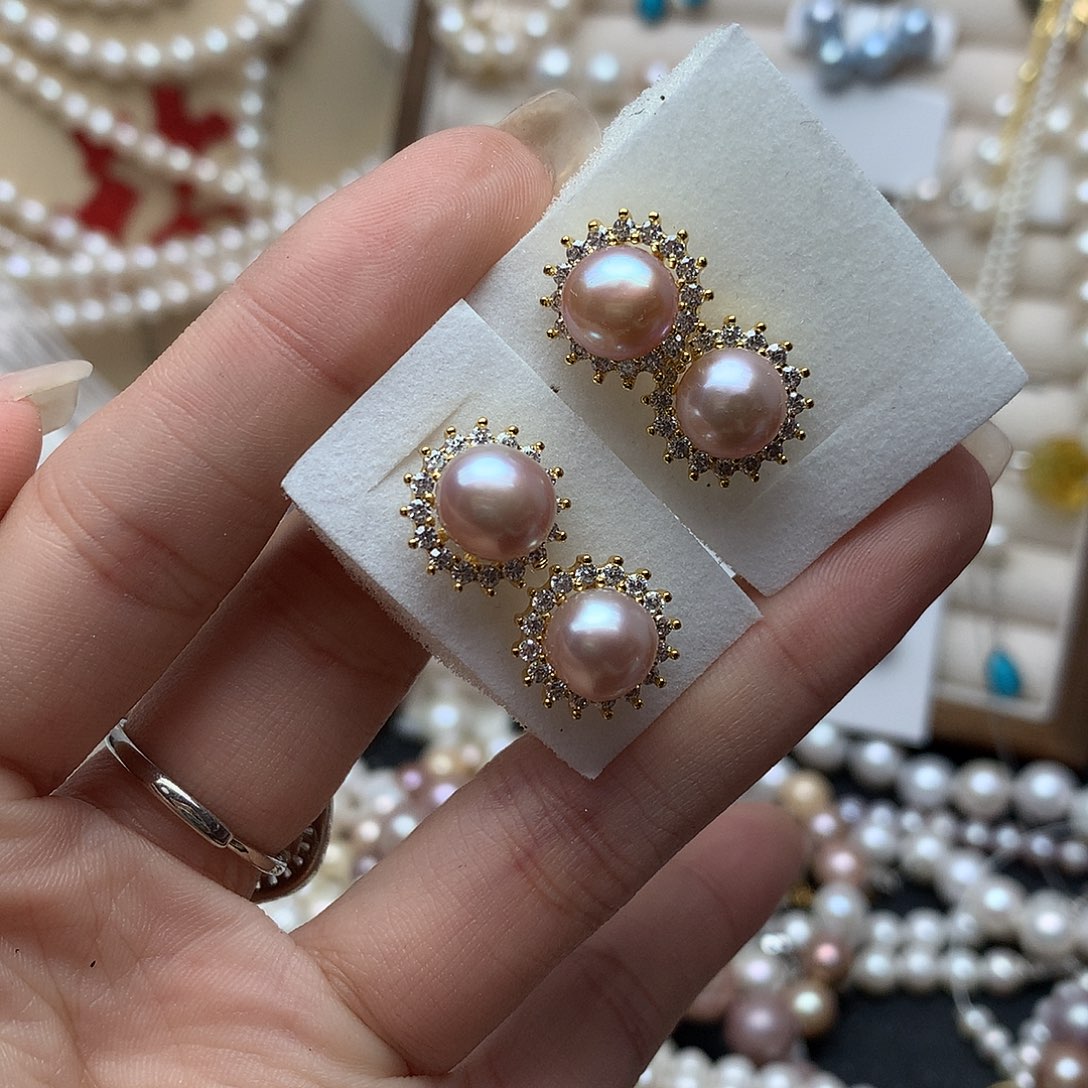 淡水珍珠8-9未镶嵌a173耳环