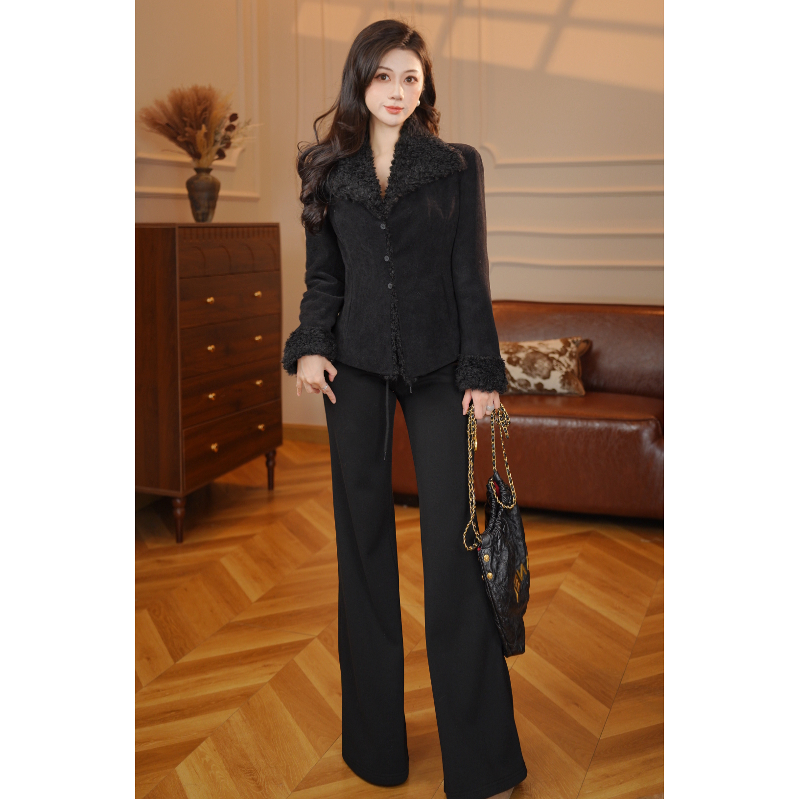 【张小小】【加绒加厚】高级感大翻领短外套2025秋冬新款百搭D4388