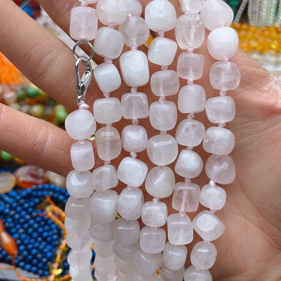 玛瑙/玉髓珠宝半成品未镶嵌粉水晶方糖项链1条卡10