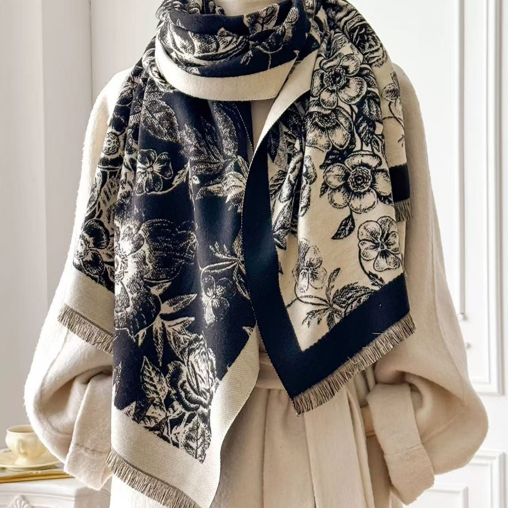 Y078 【复古蓝玫 】  丝巾 180*70大尺寸