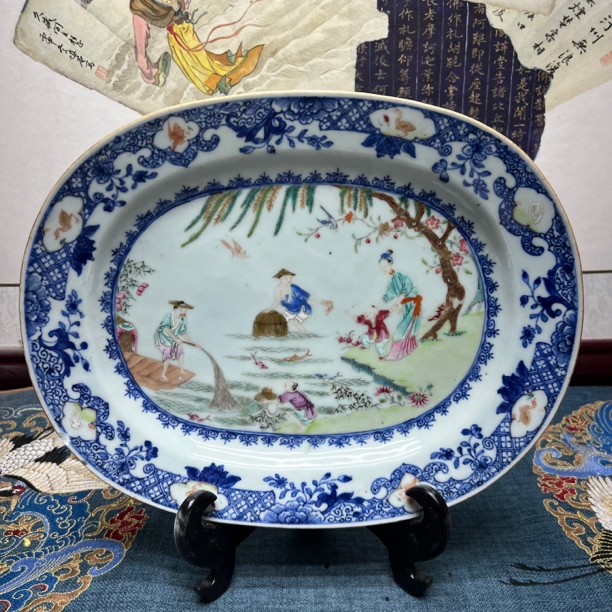 馆藏级别，清乾隆渔家乐赏盘5，古董收藏，明清瓷器，KC20250108008