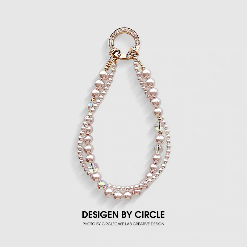 【月揽芳华】轻奢粉色珍珠双层手机壳手链挂绳ins短款手机挂绳包包