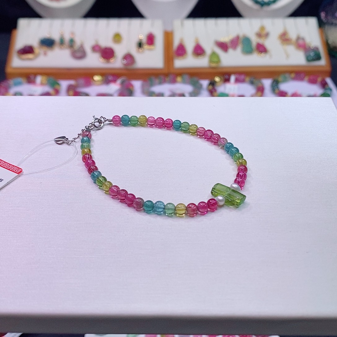 碧玺碧玺m未镶嵌彩虹手链