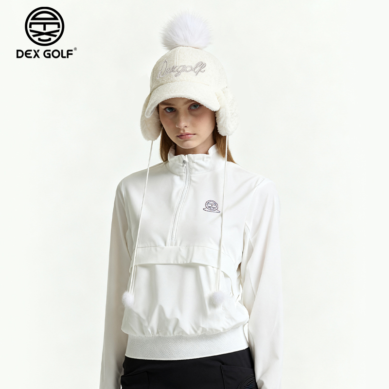 DEXGOLF高尔夫女士球帽秋冬防寒保暖棒球帽加厚护耳帽子防风绳