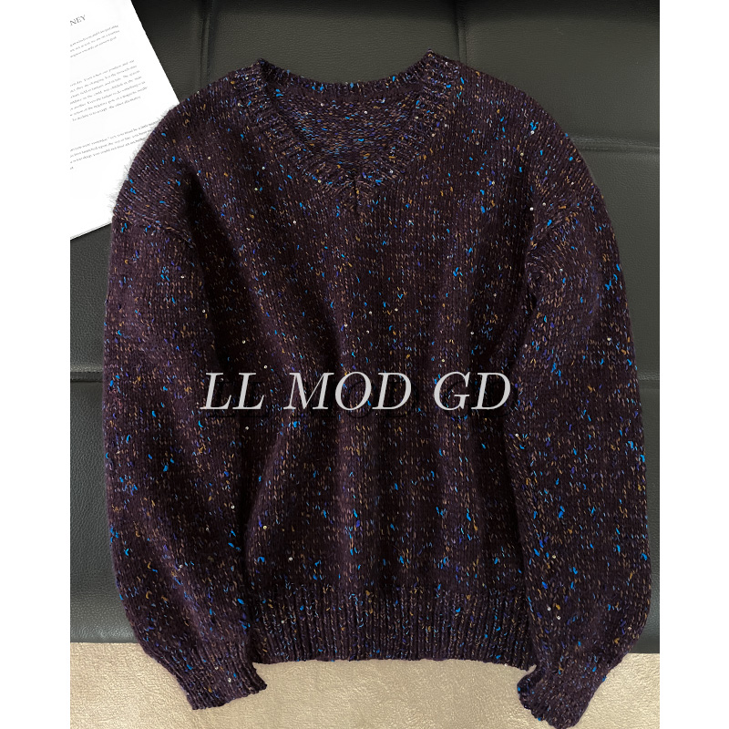 紫夜星语 长袖圆领针织衫女款秋冬季百搭宽松毛衣上XR-255407