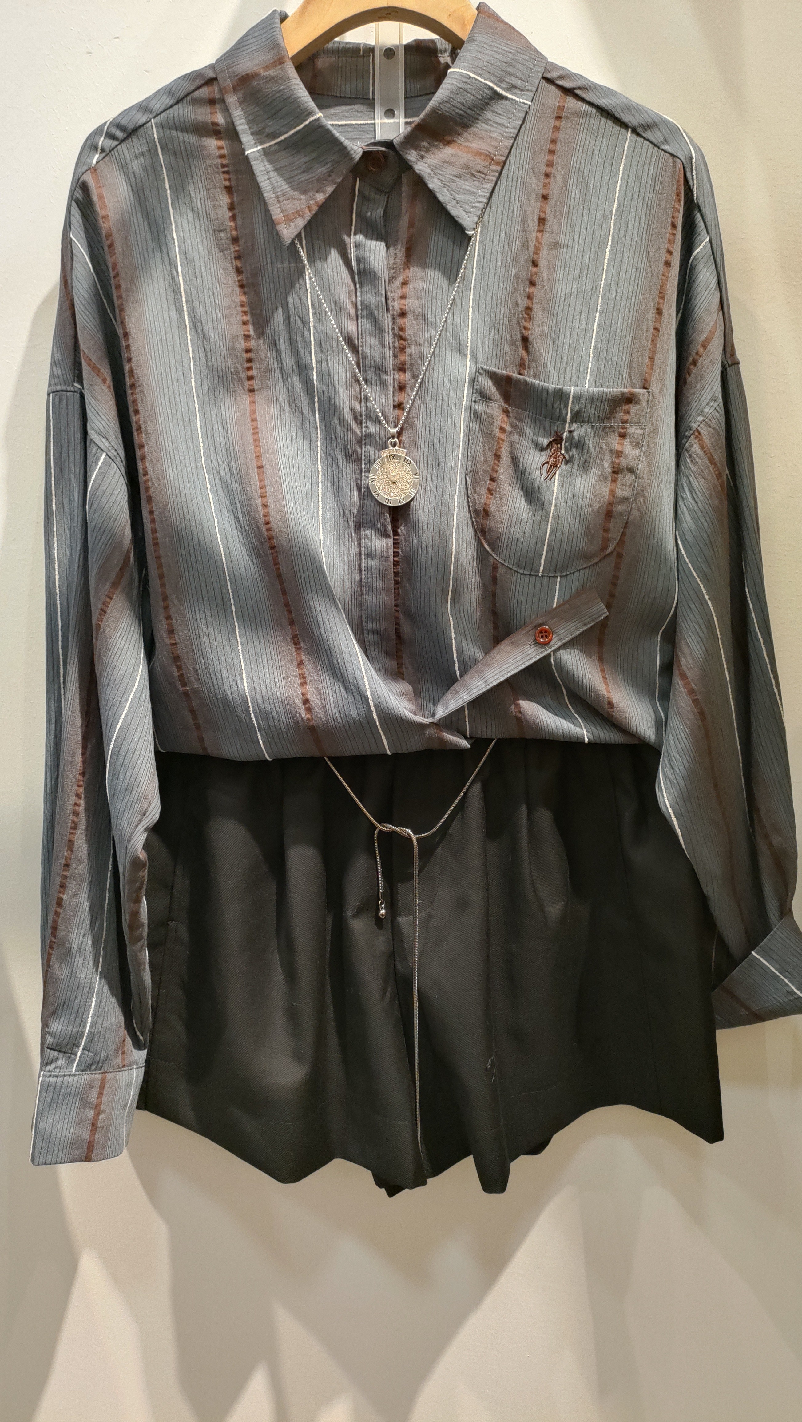 晕染条纹衬衫女春季大码胖妹妹韩版高级气质上衣