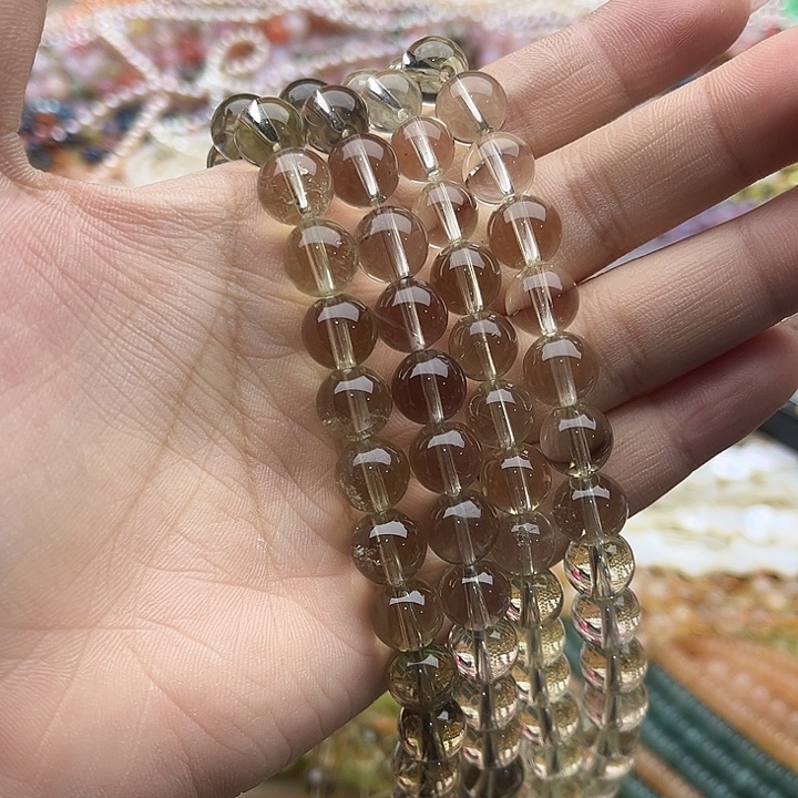玛瑙/玉髓珠宝半成品未镶嵌一条10mm左右浅茶晶珠