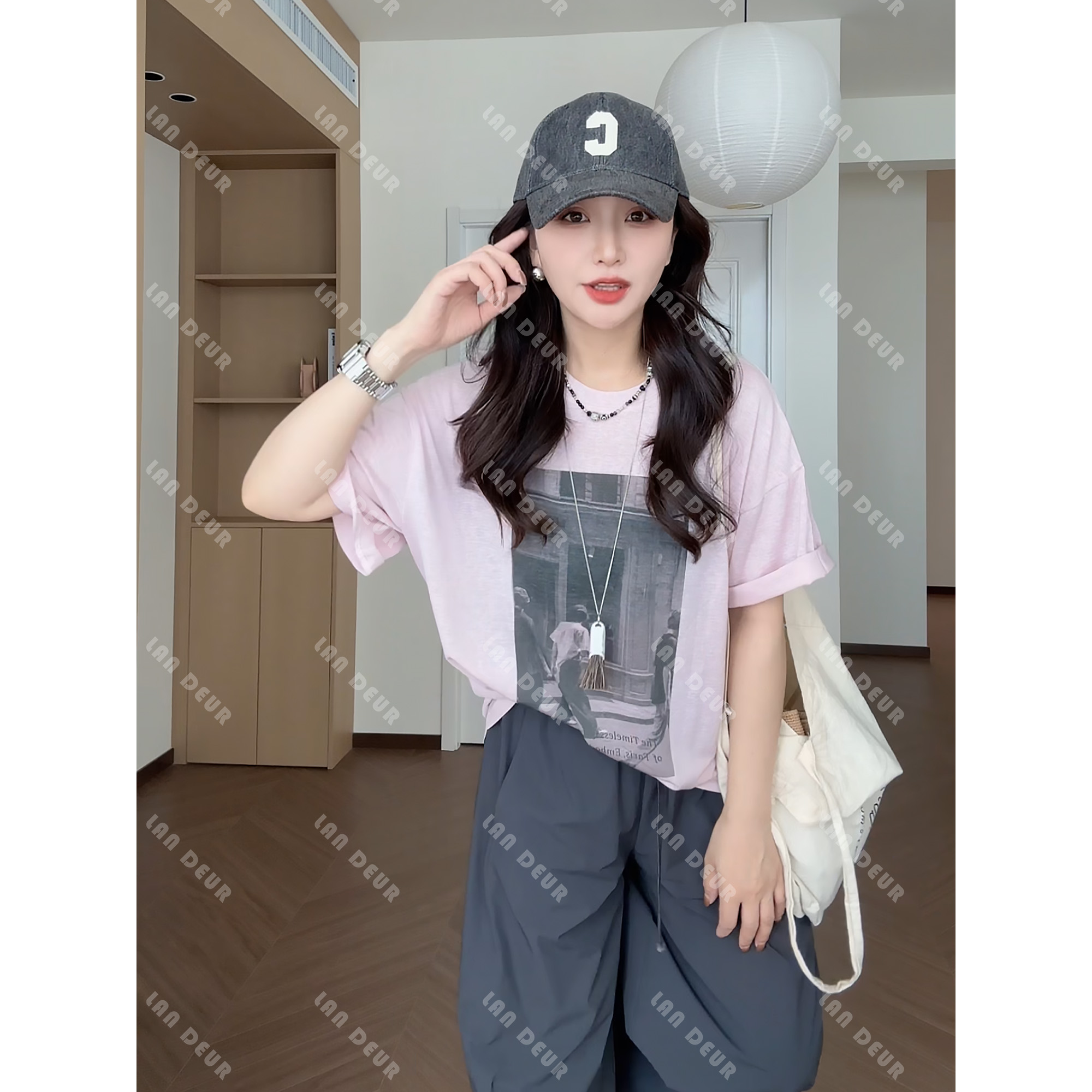 JIUJIU【日韩氧气】莱赛尔亚麻桑蚕丝柔软光滑透气美式复古T恤女