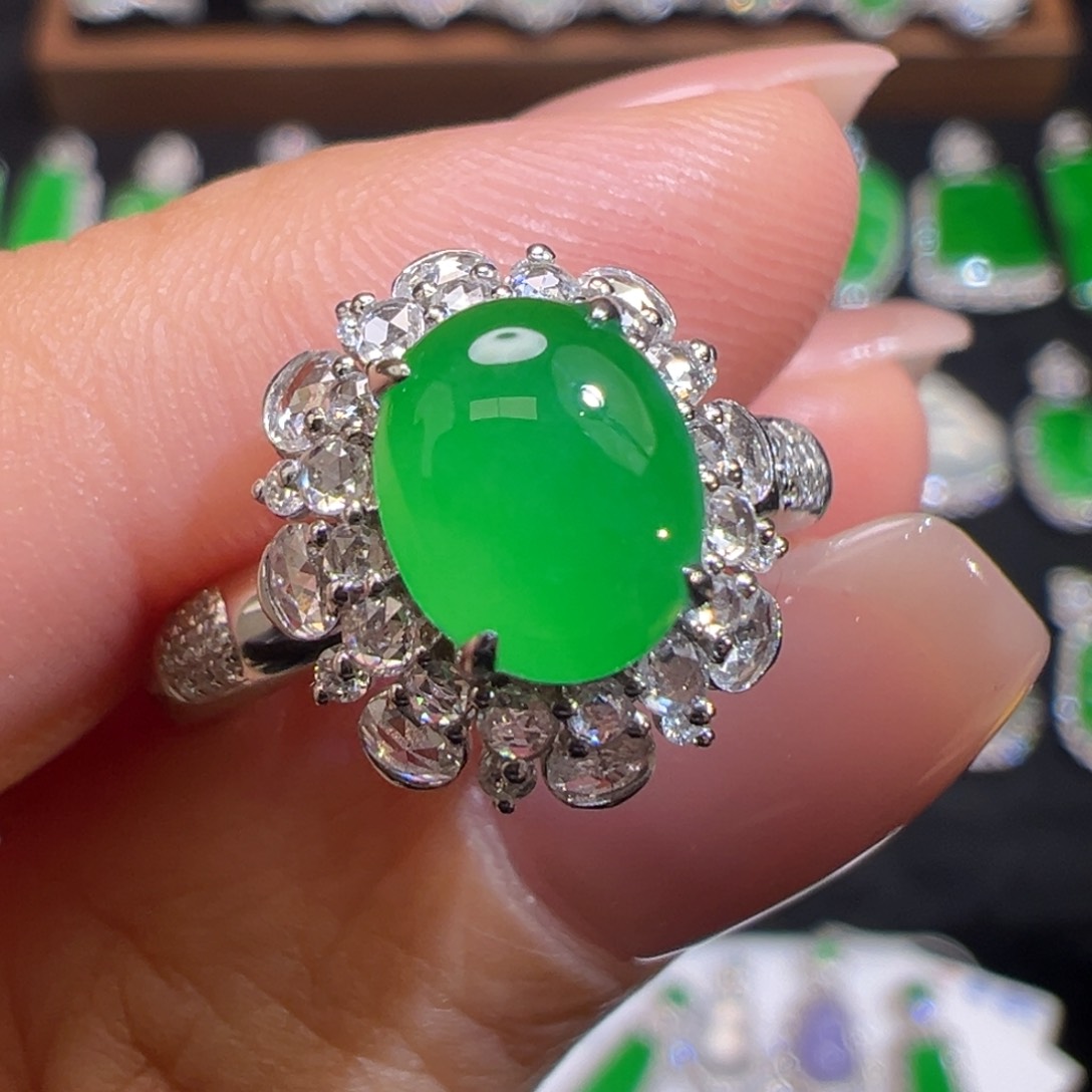 翡翠戒指18K金镶嵌收货48小时鉴赏期