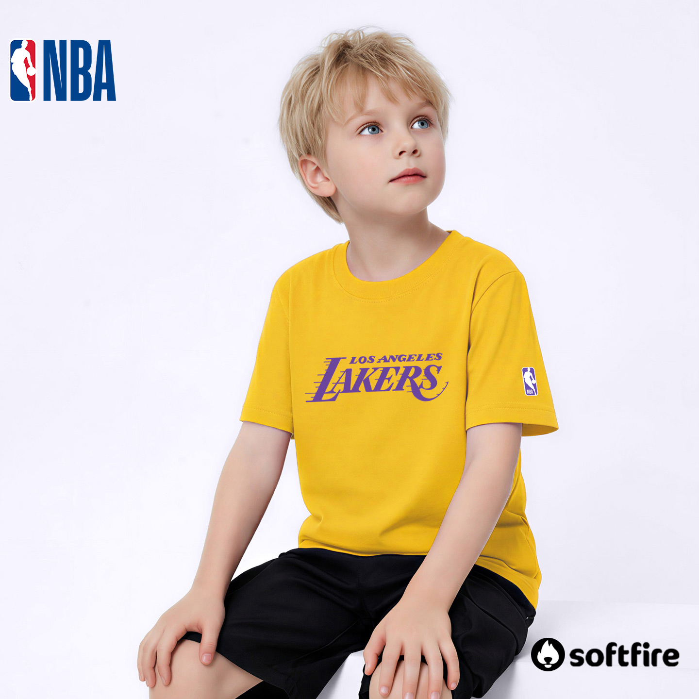NBA联名款SOFTFIRE儿童衣服2026新款男孩女孩短袖湖人队T恤透气