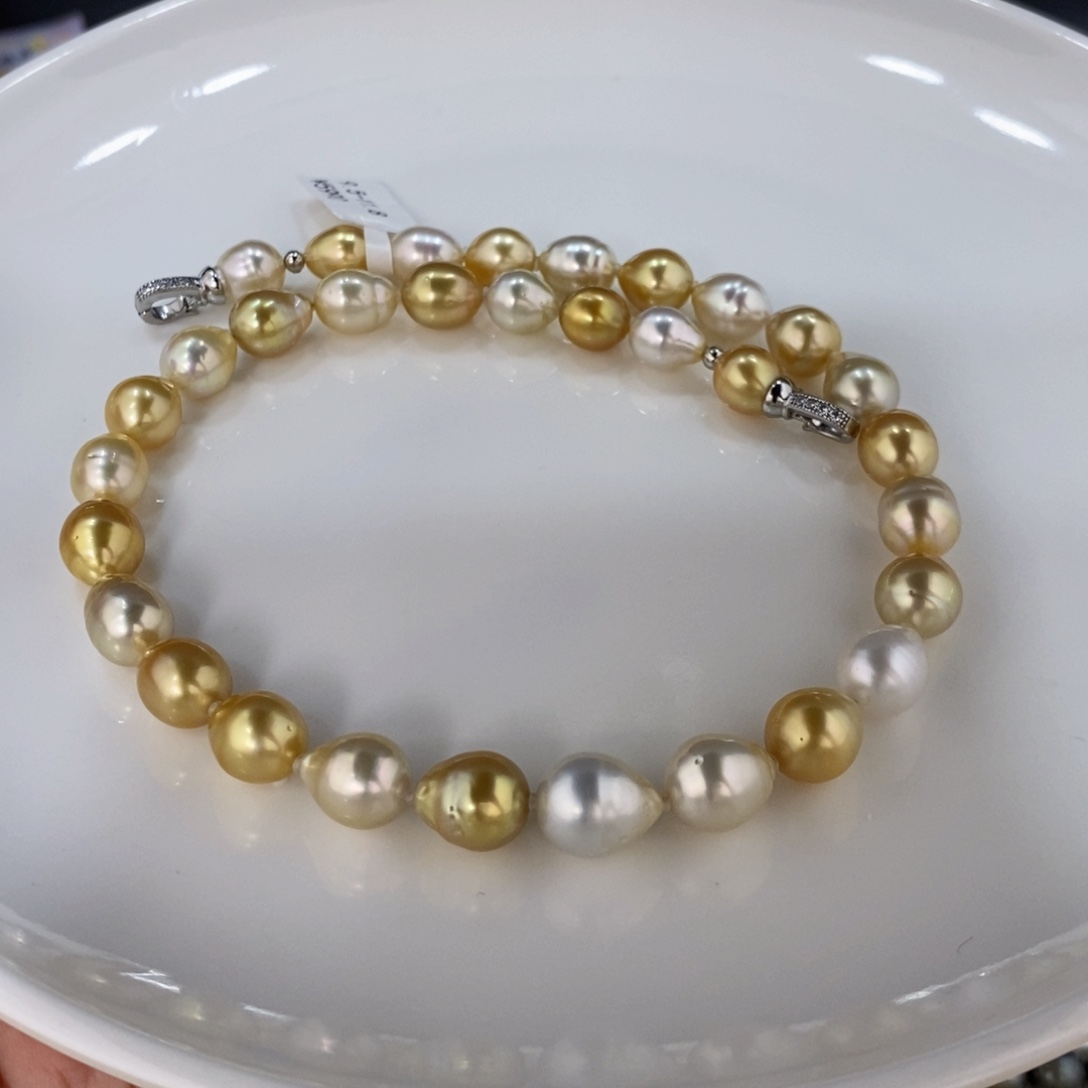 海水珍珠颈饰未镶嵌e**i南洋金白彩项链9.5-11.8莫