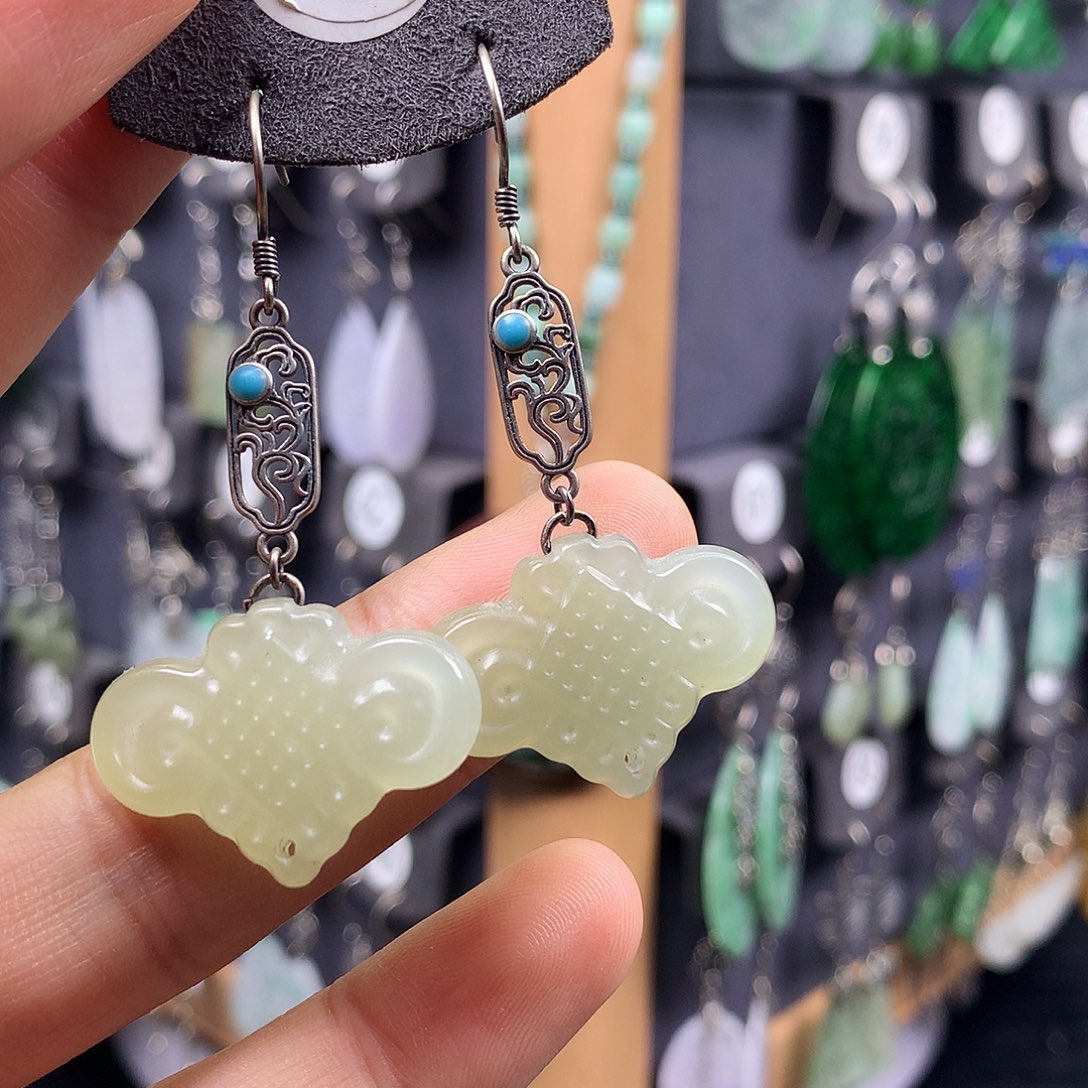 银S925镶嵌和田玉耳饰