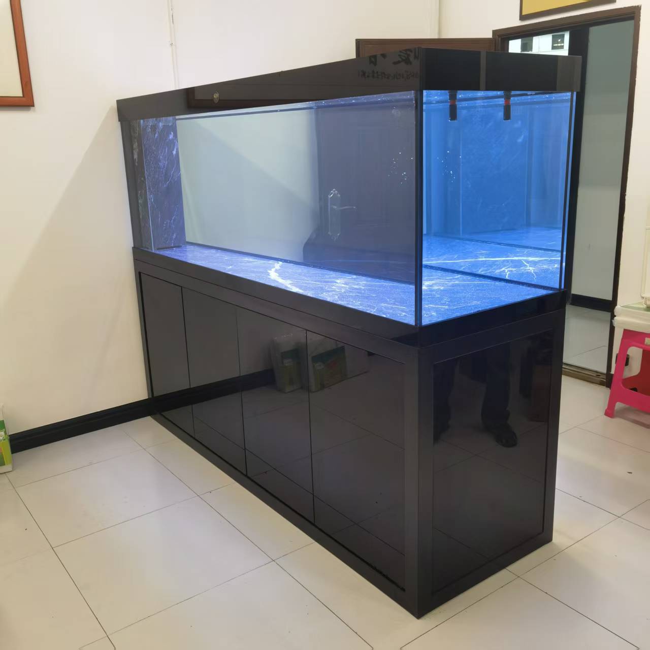 大型落地五线金晶超白玻璃水族箱客厅家用生态龙鱼缸带底过滤功能