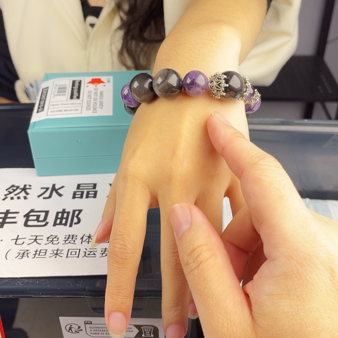 水晶手串银S925镀金镶嵌