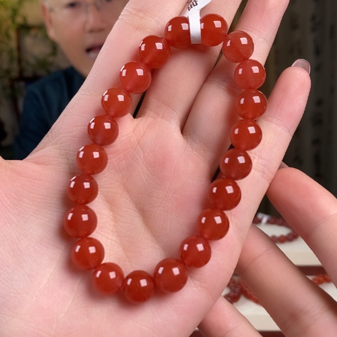 南红玛瑙未镶嵌手串原矿毕业级别9mm 宝石红