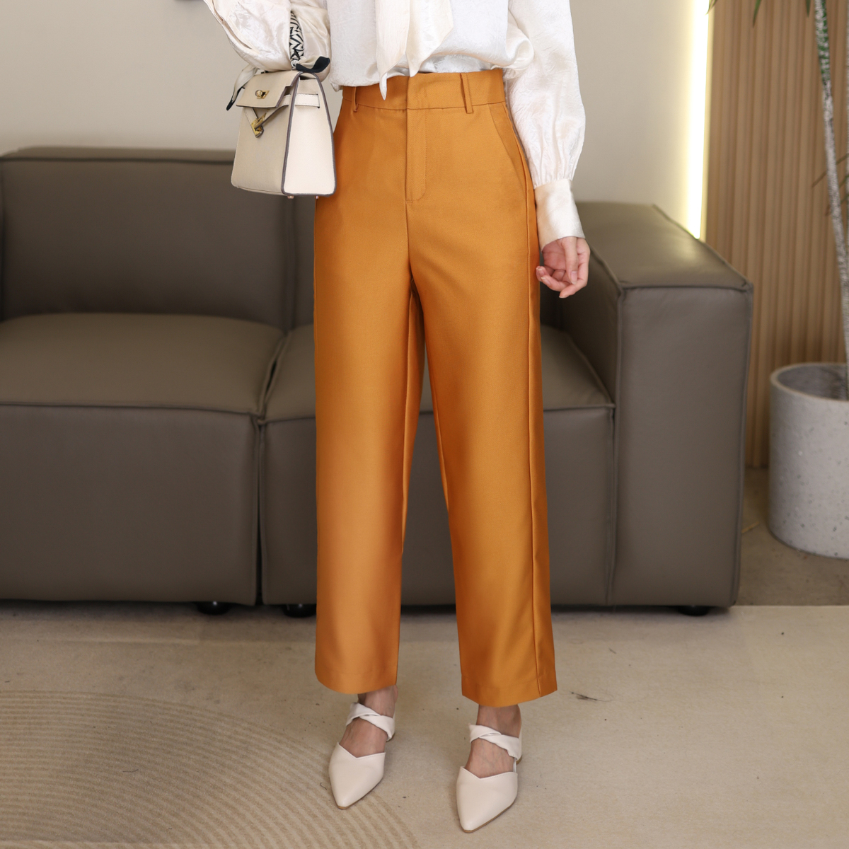 【人棉镰刀裤】西装裤宽松高腰九分直筒裤小个子垂感窄版阔腿6866
