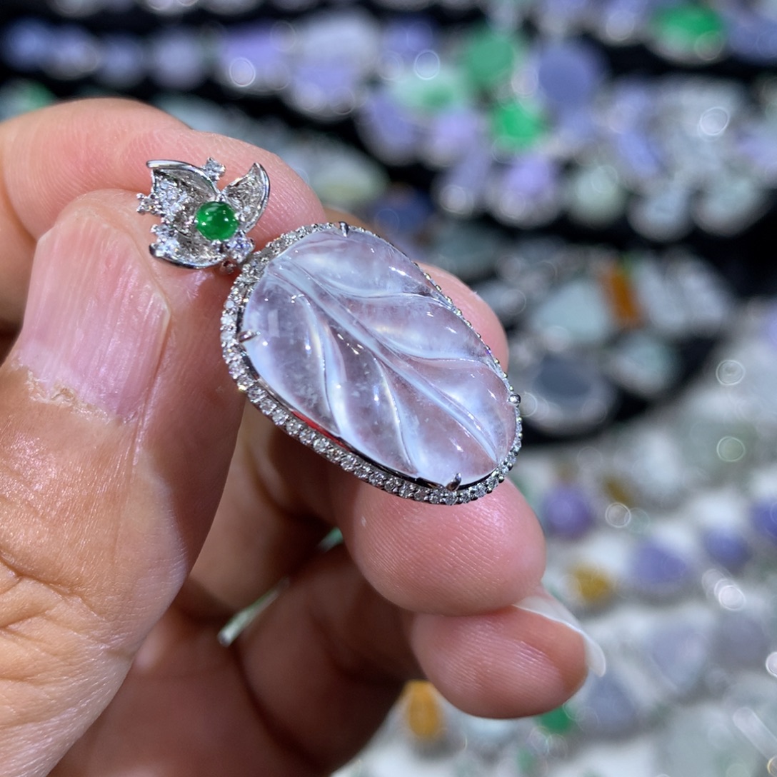 翡翠18K金镶嵌吊坠(不含链)