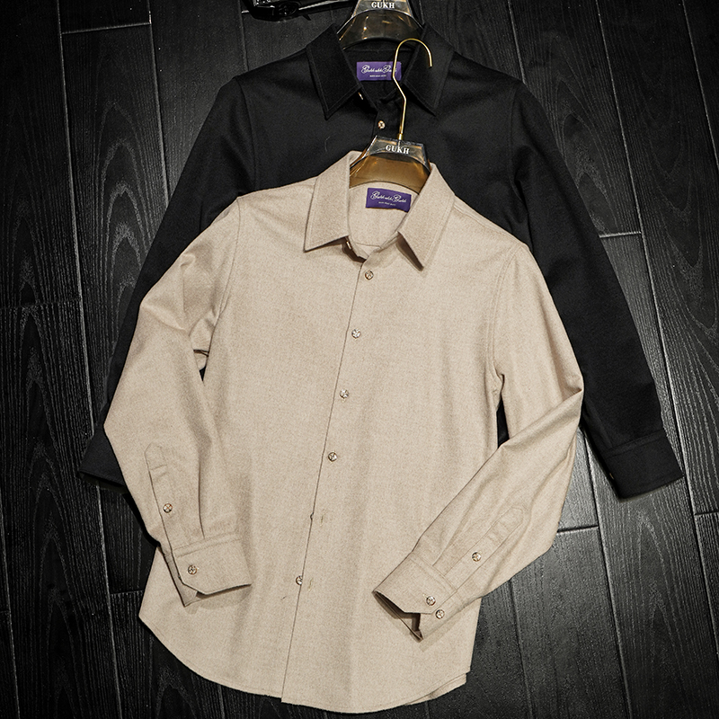 新款男士长袖绵羊毛衬衫休闲桑蚕丝上衣骆驼绒混纺衬衣ZR80109集