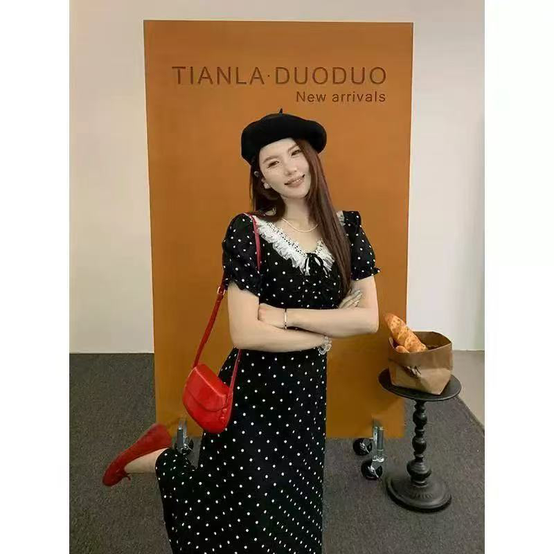 【安心推荐】短袖连衣裙女夏季梨形收腰设计感波点裙