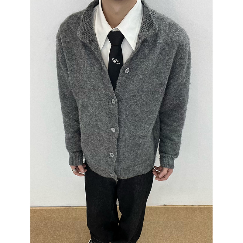 WTHP美式复古半高领混纺羊毛开衫外套慵懒风毛衣clenafit针织衫