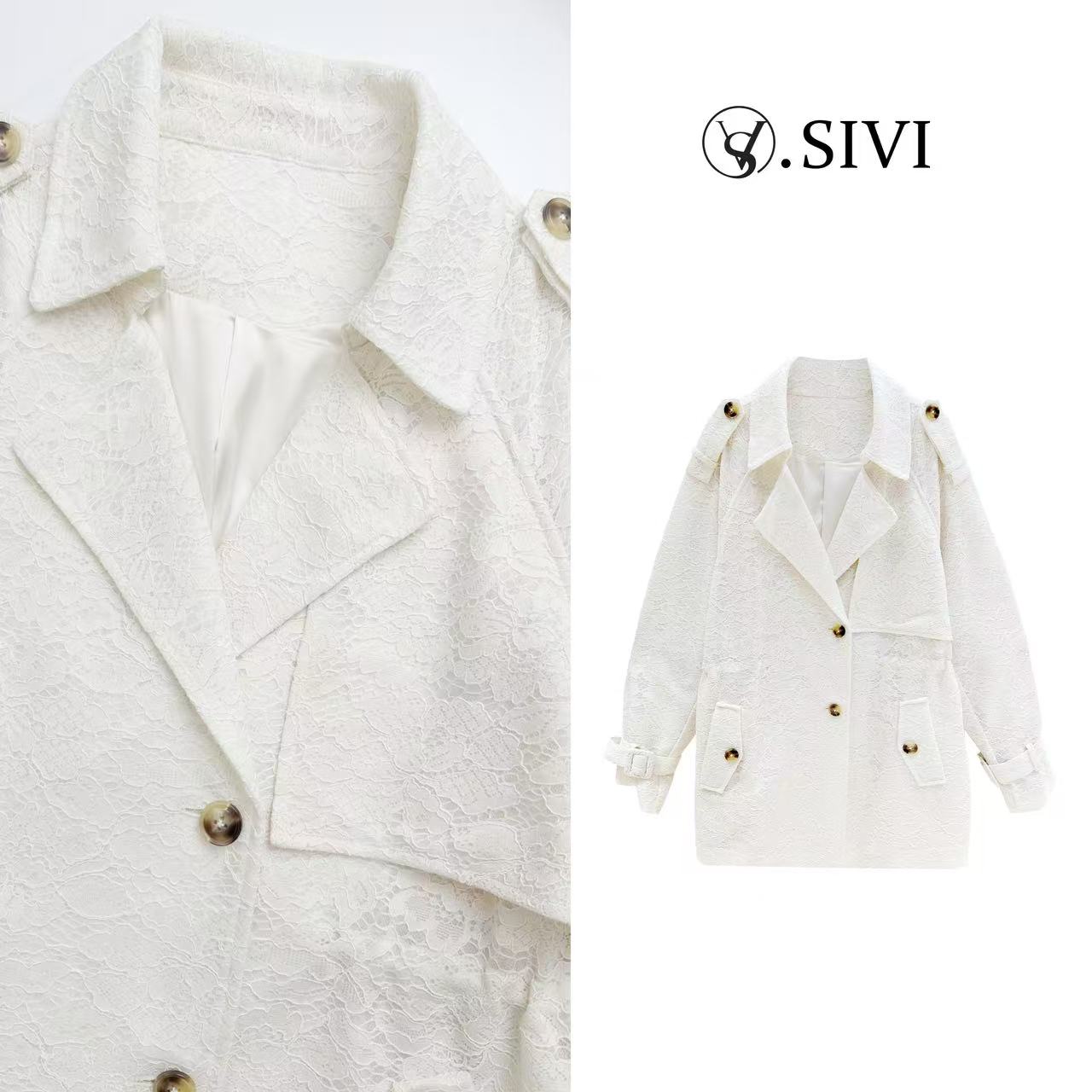 熙薇【婉婉有仪】2025春季新款时尚气质休闲蕾丝风衣外套H1584