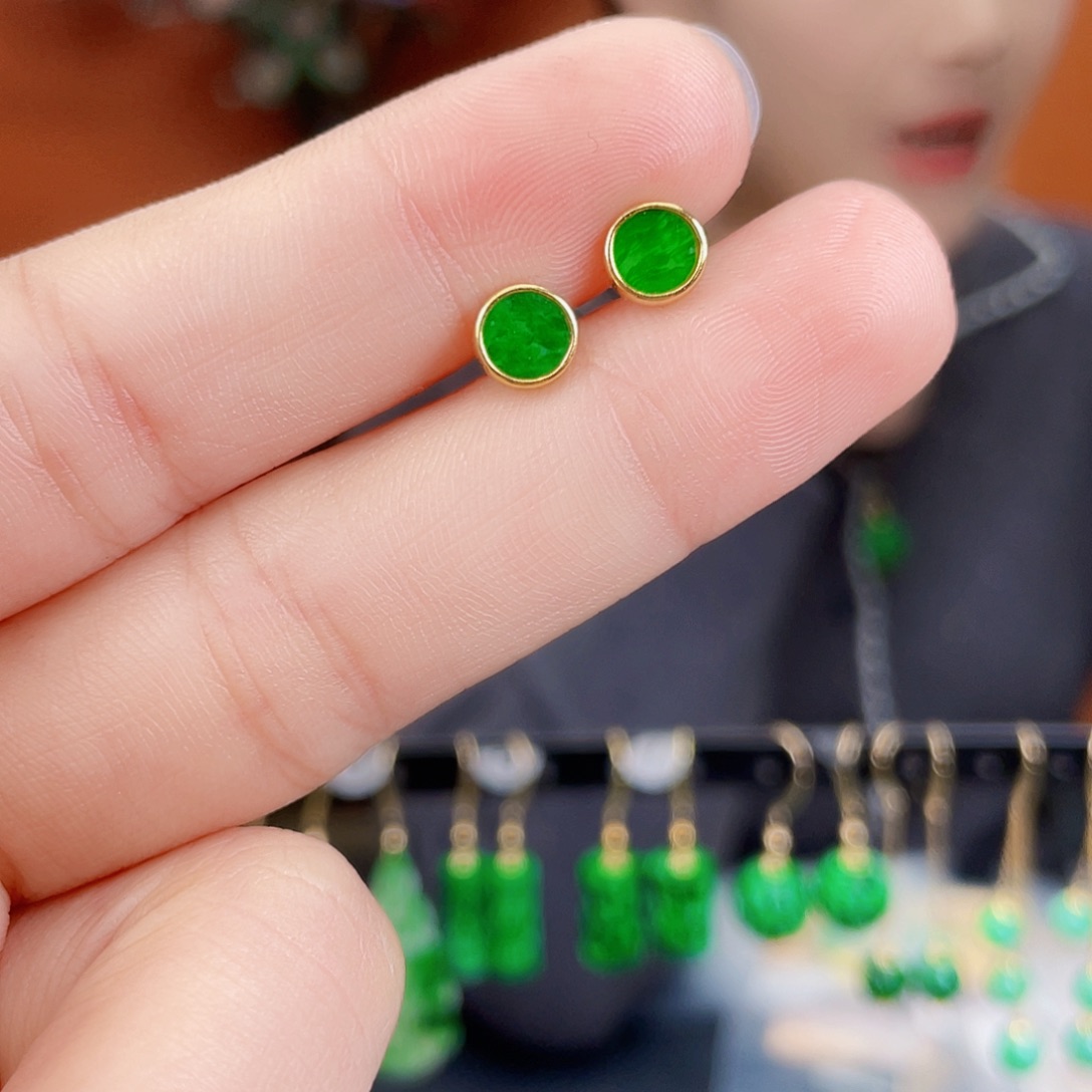 翡翠银S925镶嵌耳饰