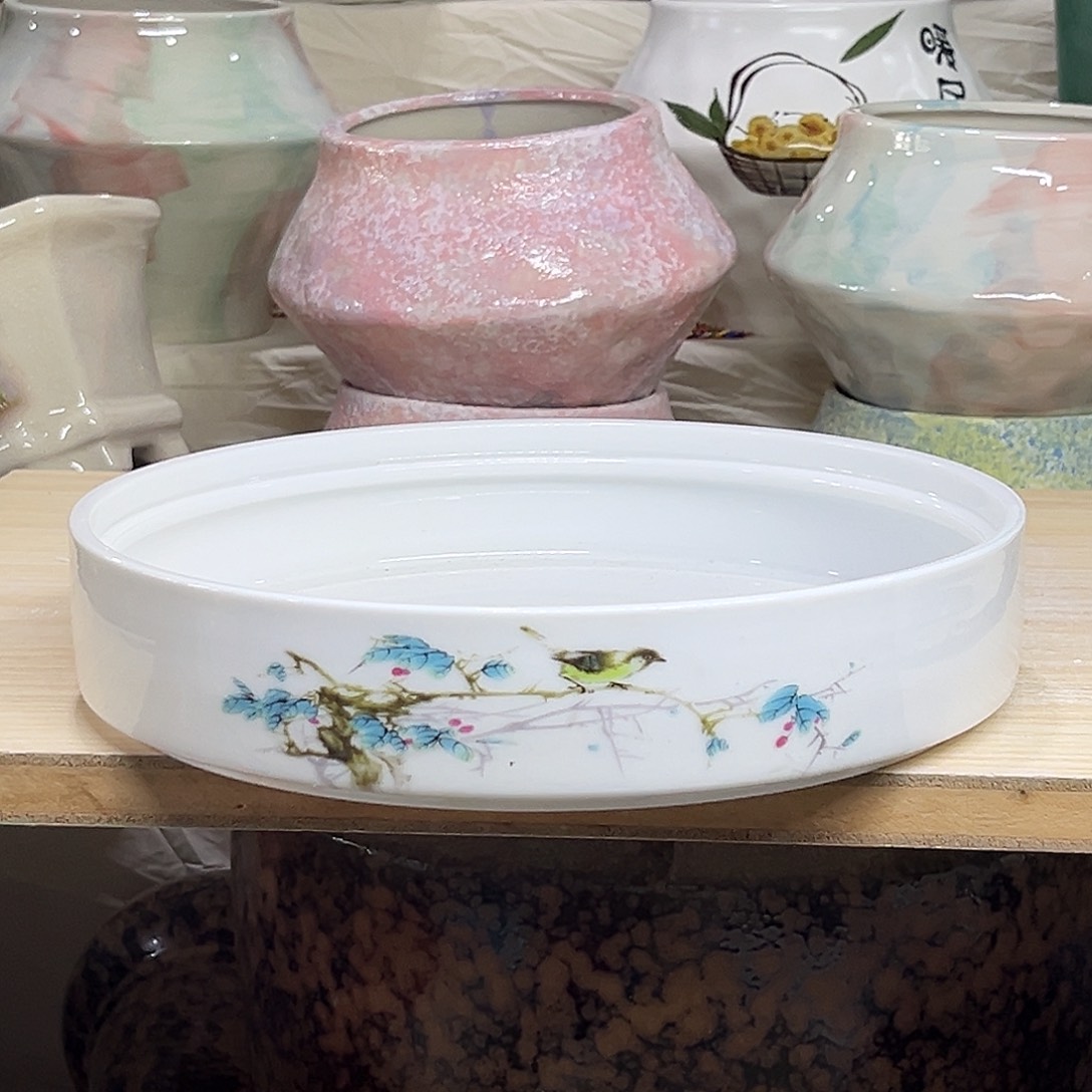陶瓷绿植多肉微瑕花盆外口径：21*5无孔