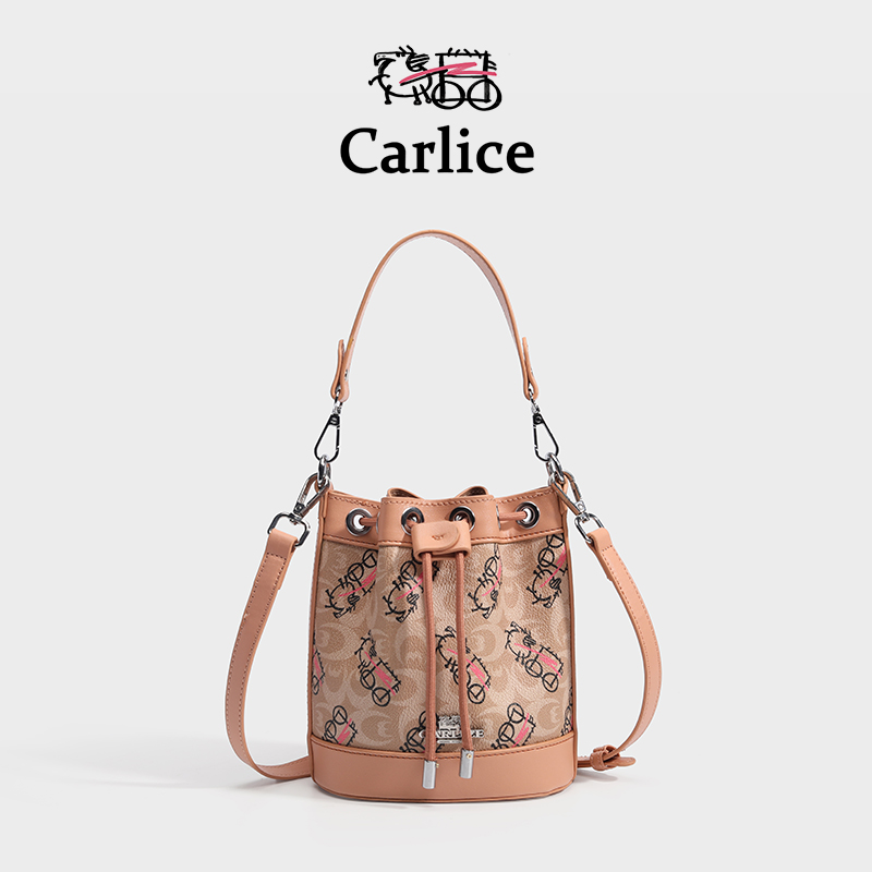 涂鸦马车carlice香港女新款抽绳水桶包大容量撞色百搭手提斜挎包